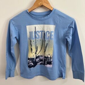 Justice Girls Blue Long Sleeve Graphic Tee Shirt Size 7/8 Desert Cactus